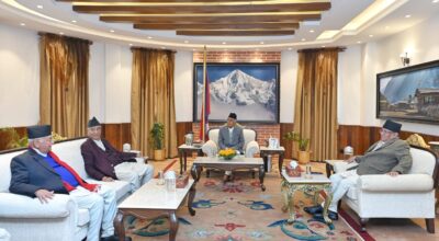 शीतलनिवासमा देउवा, ओली र प्रचण्ड उपस्थित हुँदै