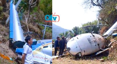 विरामी बोकेर गएको एयर डाइनेस्टीको हेलिकोप्टर खोटाङमा दुर्घटना