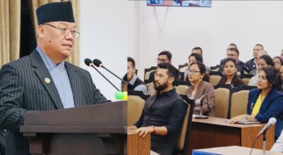 प्रतिपक्षी दल नेपाली कांग्रेसका संसदीय दलका नेता आङ्देम्बेको भाषणमा सत्तापक्षको विरोध