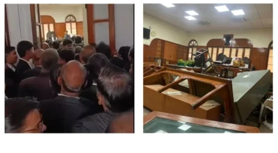 इलाहाबाद उच्च अदालतमा वकिलहरूको हंगामा, इजलासमै तोडफोड र प्रदर्शन