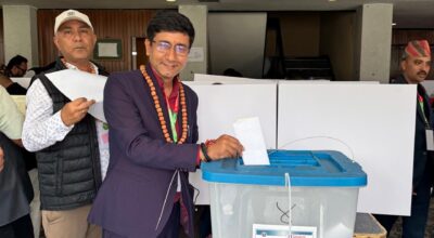 कांग्रेस महाधिवेशन : सहमहामन्त्रीका उम्मेदवार अजयबाबु शिवाकोटीले गरे मतदान